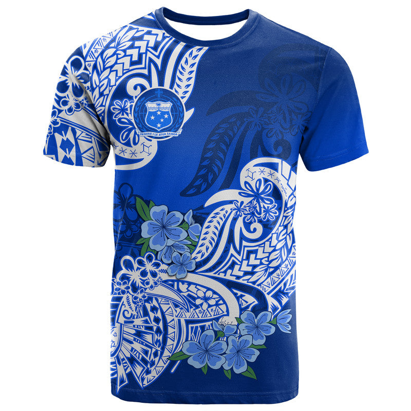 Polynesian Samoa Floral Tribal T Shirt LT9 Blue - Polynesian Pride