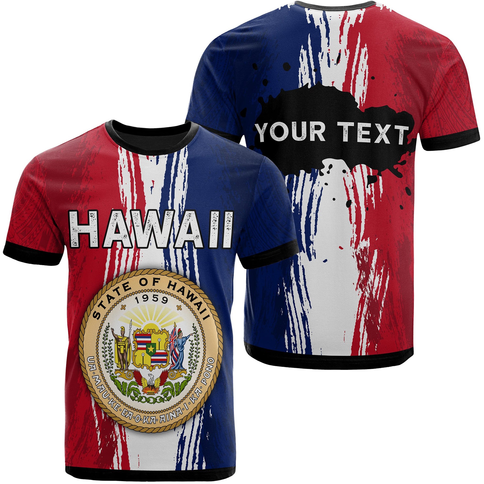Personalized Hawaii Polynesian Seal Of Hawaii Womens T Shirt Oliver Style Unisex Red & Blue - Polynesian Pride