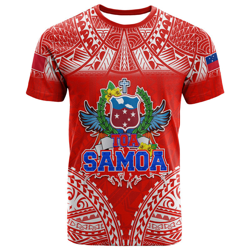 Custom Toa Samoa Polynesian Rugby T Shirt Samoan Flag Red Color LT9 Red - Polynesian Pride