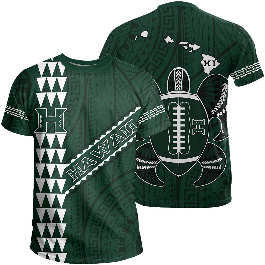 Hawaii Kakau Warrior Polynesian Turtle American Football T Shirt Green Unisex Green - Polynesian Pride