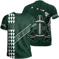 Hawaii Kakau Warrior Polynesian Turtle American Football T Shirt Green Unisex Green - Polynesian Pride