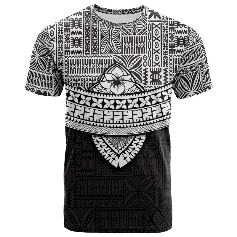 Fiji Tribal Black T Shirt Polynesian Chest White Style LT9 Black - Polynesian Pride