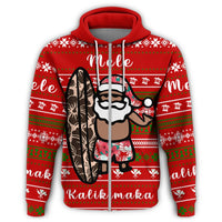 Hawaii Christmas Santa Claus Surf Zipper Hoodie Fun Style - Polynesian Pride