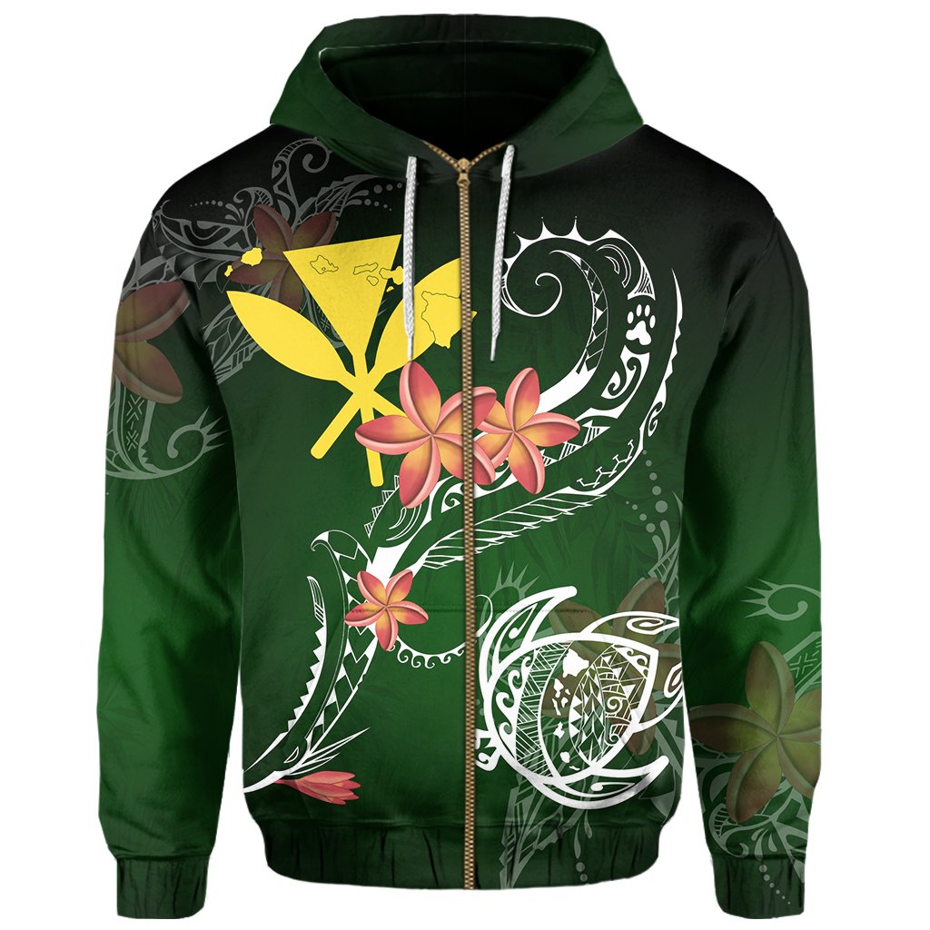 Hawaii Turtle Plumeria Polynesian Zipper Hoodie Luck Style - Polynesian Pride