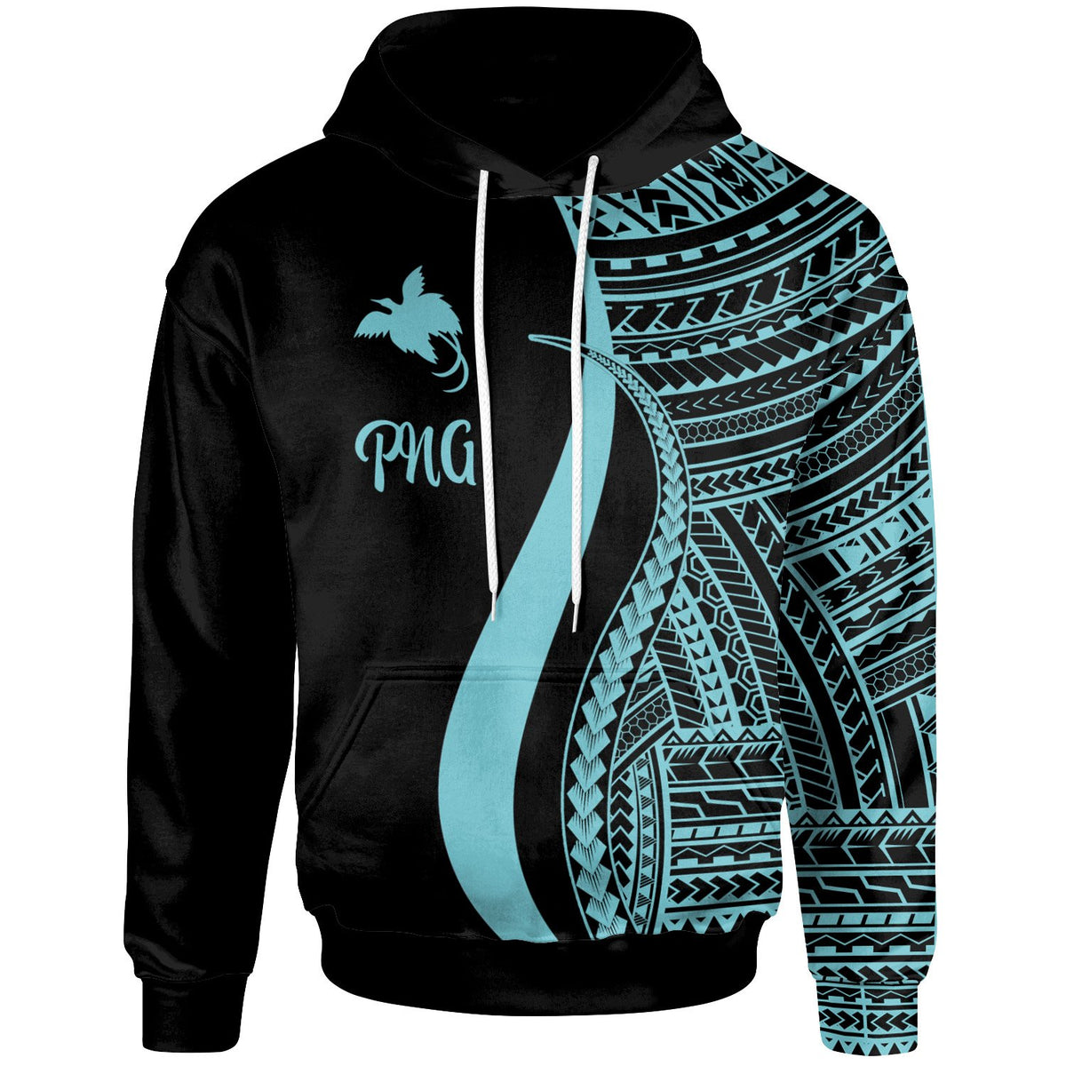 Papua New Guinea Hoodie Turquoise Tentacle Tribal Pattern Unisex Turquoise - Polynesian Pride