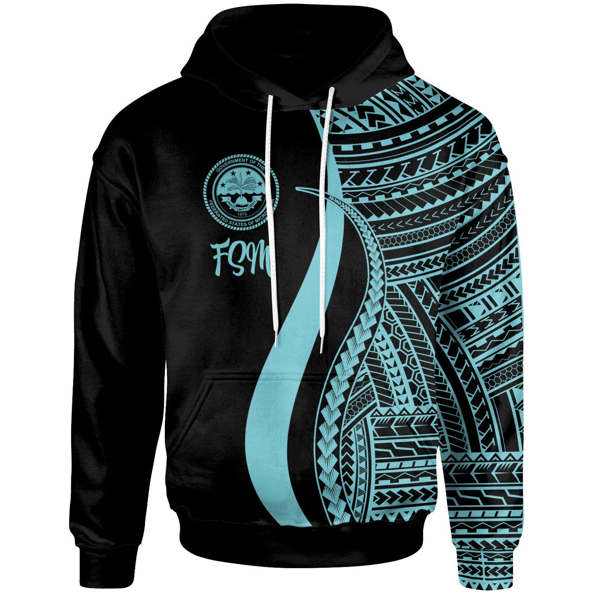 Federated States of Micronesia Hoodie Turquoise Tentacle Tribal Pattern Unisex Turquoise - Polynesian Pride