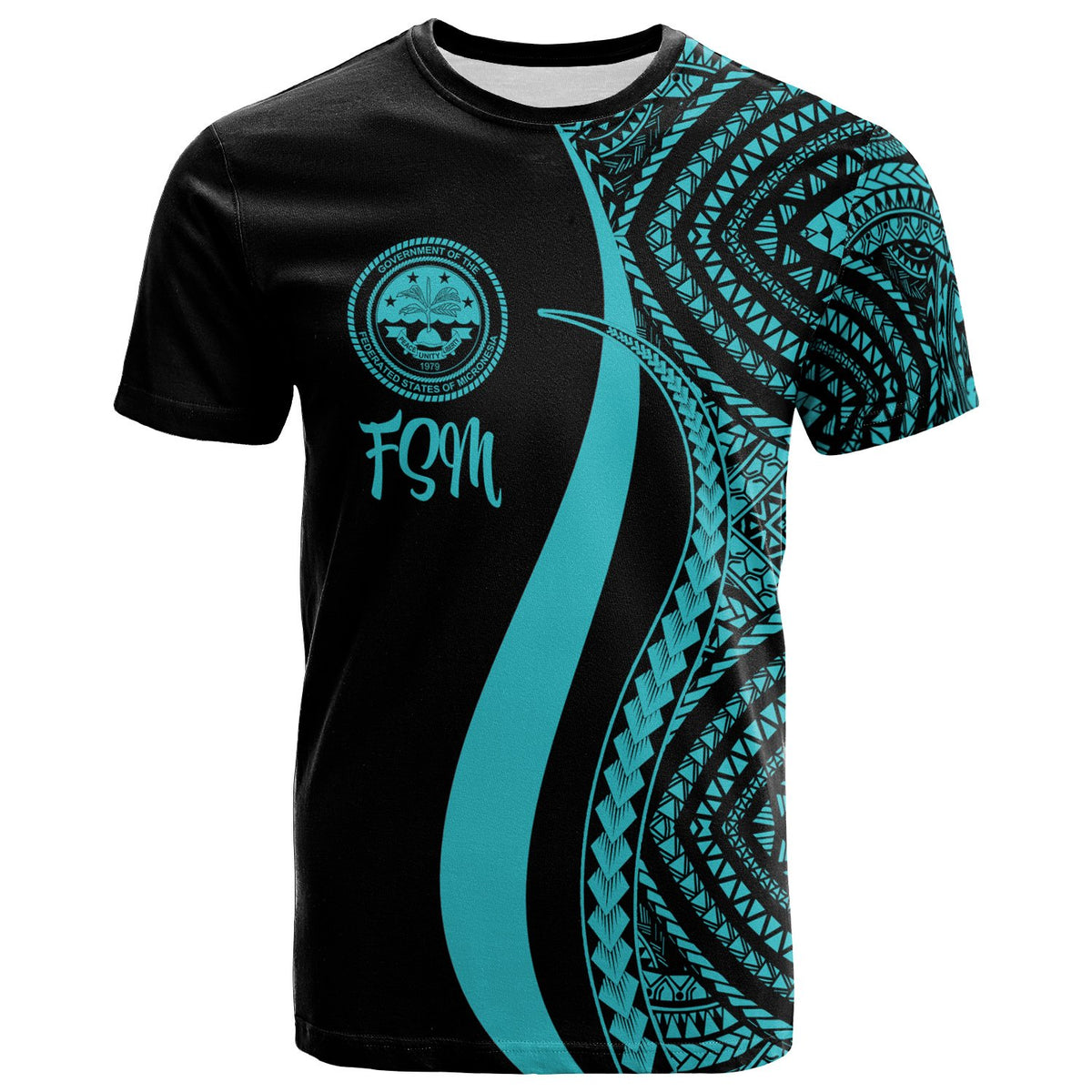 Federated States of Micronesia T Shirt Turquoise Micronesian Tentacle Tribal Pattern Unisex TURQUOISE - Polynesian Pride