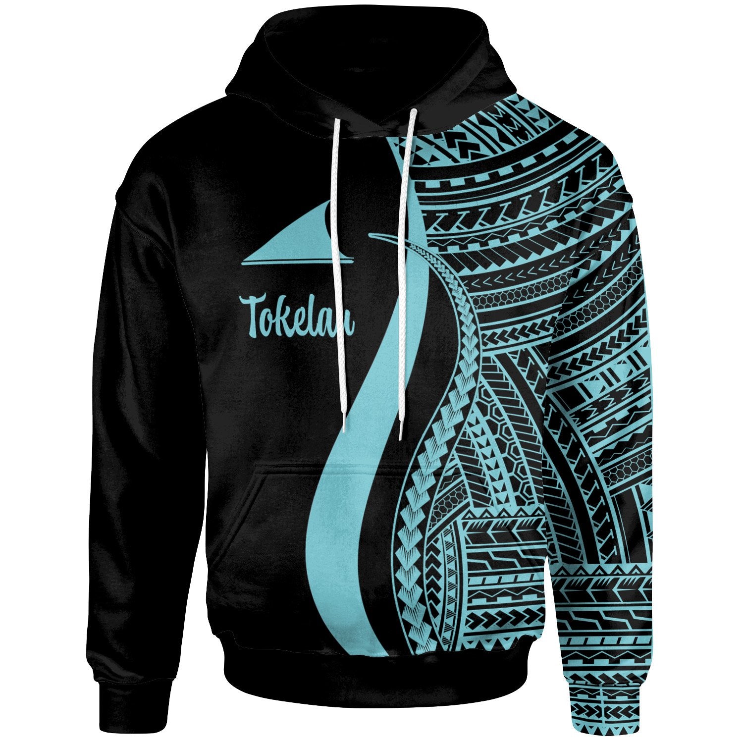 Tokelau Hoodie Turquoise Tentacle Tribal Pattern Unisex Turquoise - Polynesian Pride