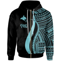 Papua New Guinea Zip up Hoodie Turquoise Tentacle Tribal Pattern Unisex Turquoise - Polynesian Pride