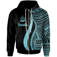 Vanuatu Zip up Hoodie Turquoise Tentacle Tribal Pattern Unisex Turquoise - Polynesian Pride
