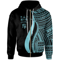 Fiji Zip up Hoodie Turquoise Tentacle Tribal Pattern Crest Unisex Turquoise - Polynesian Pride