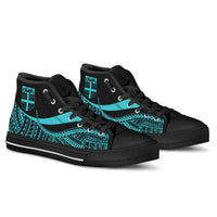 Fiji Custom Personalised High Top Shoes Turquoise - Polynesian Tentacle Tribal Pattern - Polynesian Pride