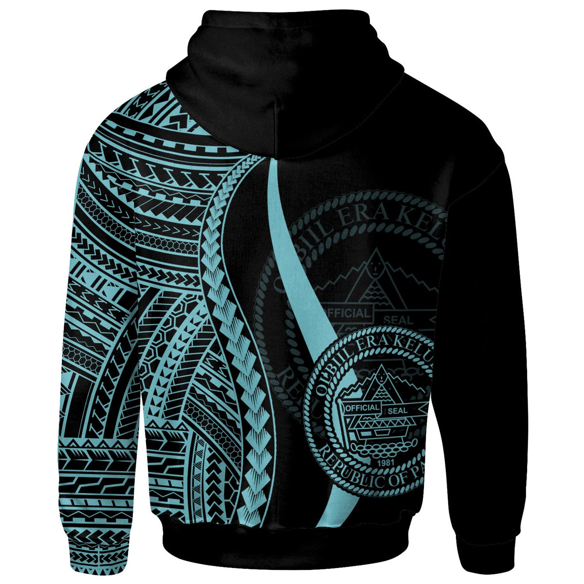 Palau Hoodie Turquoise Tentacle Tribal Pattern - Polynesian Pride