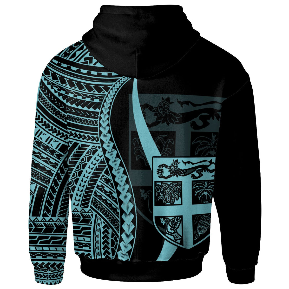Fiji Zip up Hoodie Turquoise Tentacle Tribal Pattern - Polynesian Pride