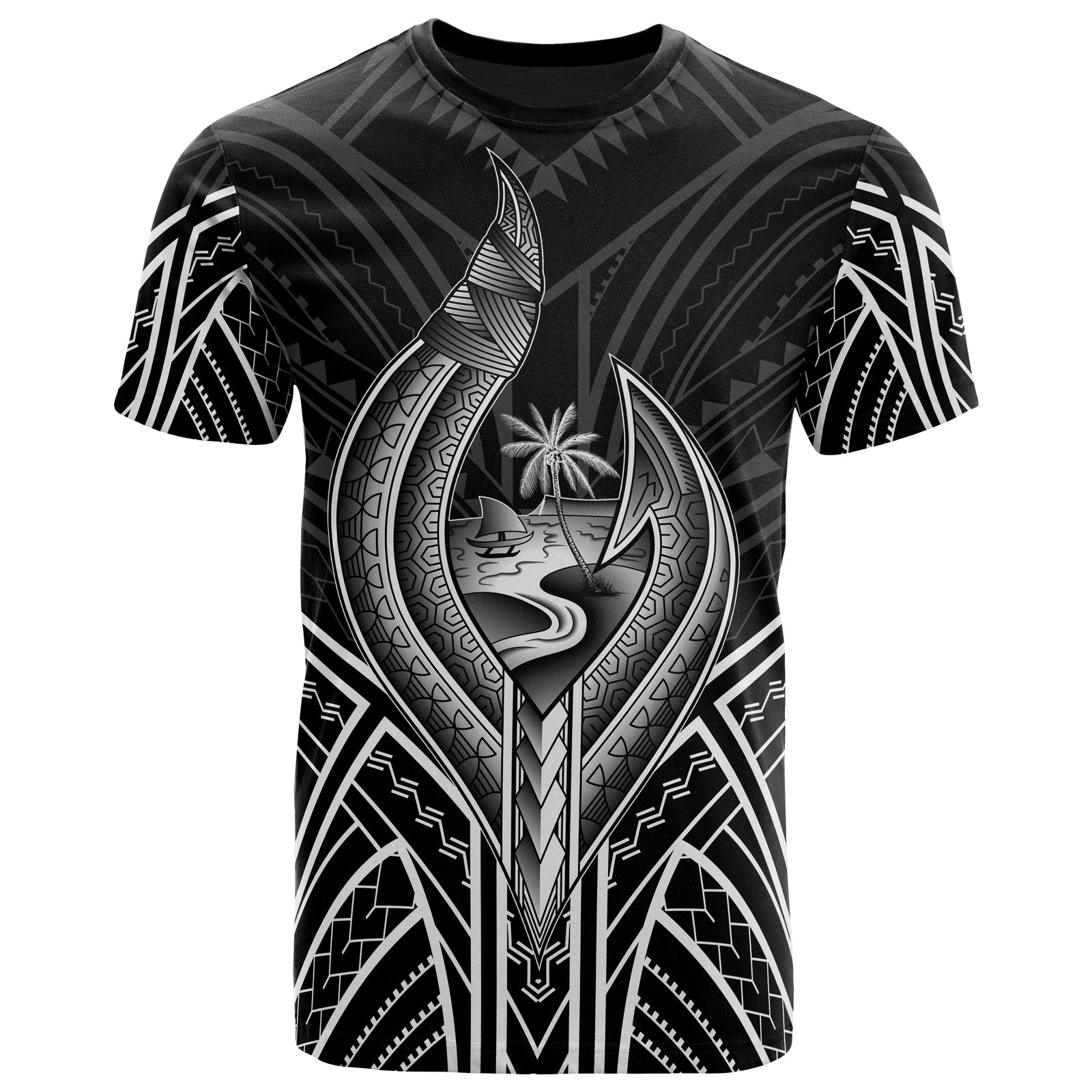 Guam T Shirt Guam Seal Chamorro Tribal White Color Unisex Black - Polynesian Pride