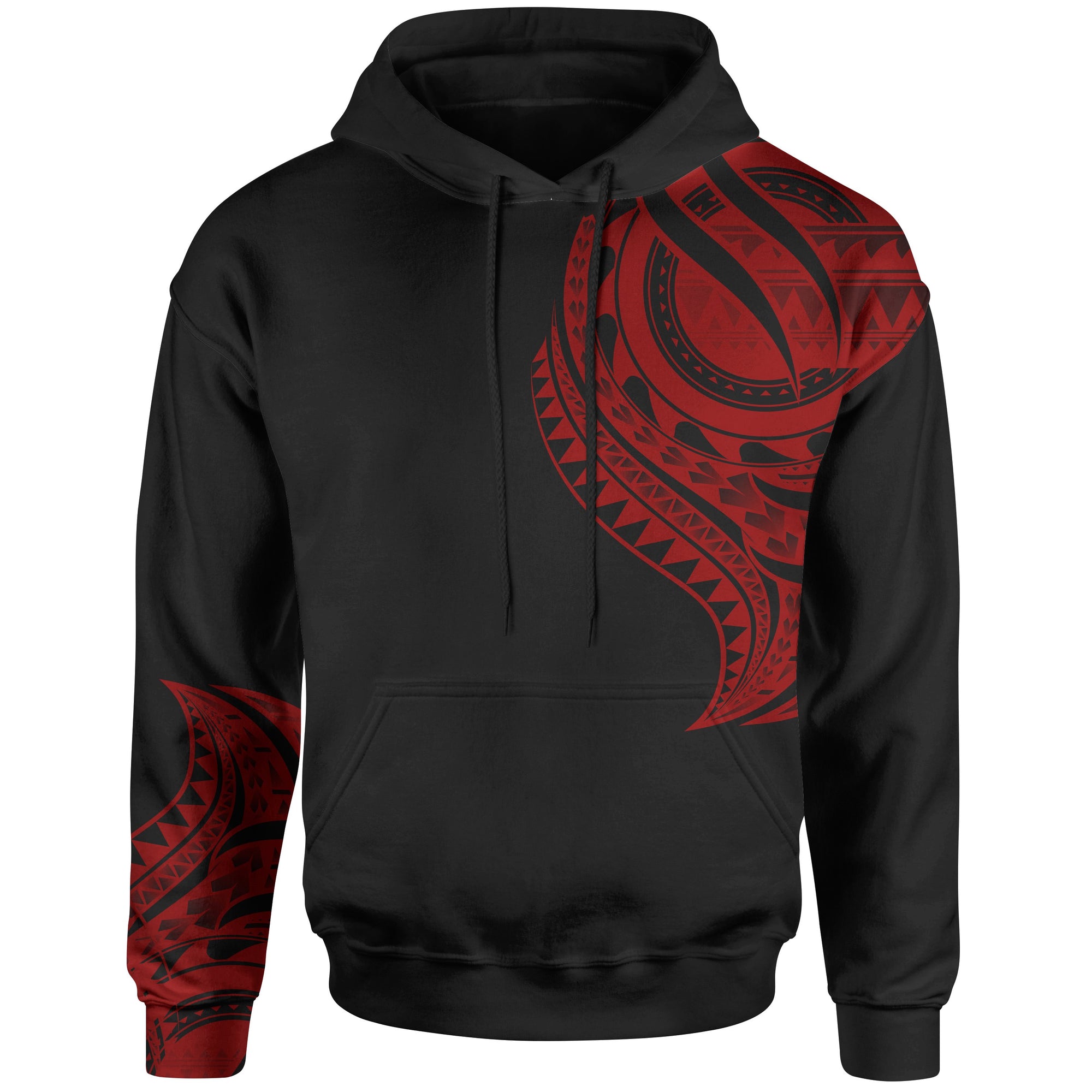 Kiribati Hoodie Kiribati Tatau Red Patterns With Coat ofrms Unisex Black - Polynesian Pride