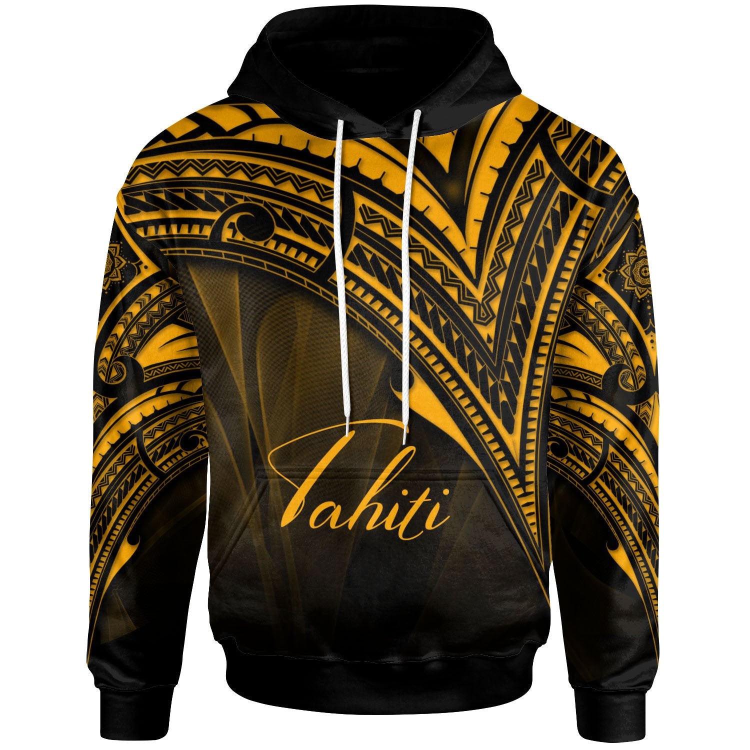 Tahiti Hoodie Gold Color Cross Style Unisex Black - Polynesian Pride