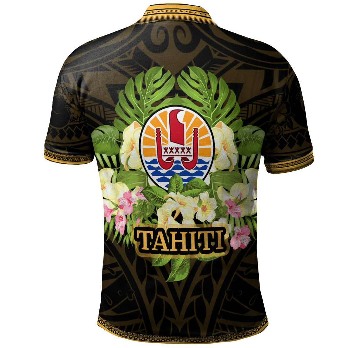 Tahiti Polo Shirt Polynesian Gold Patterns Collection - Polynesian Pride