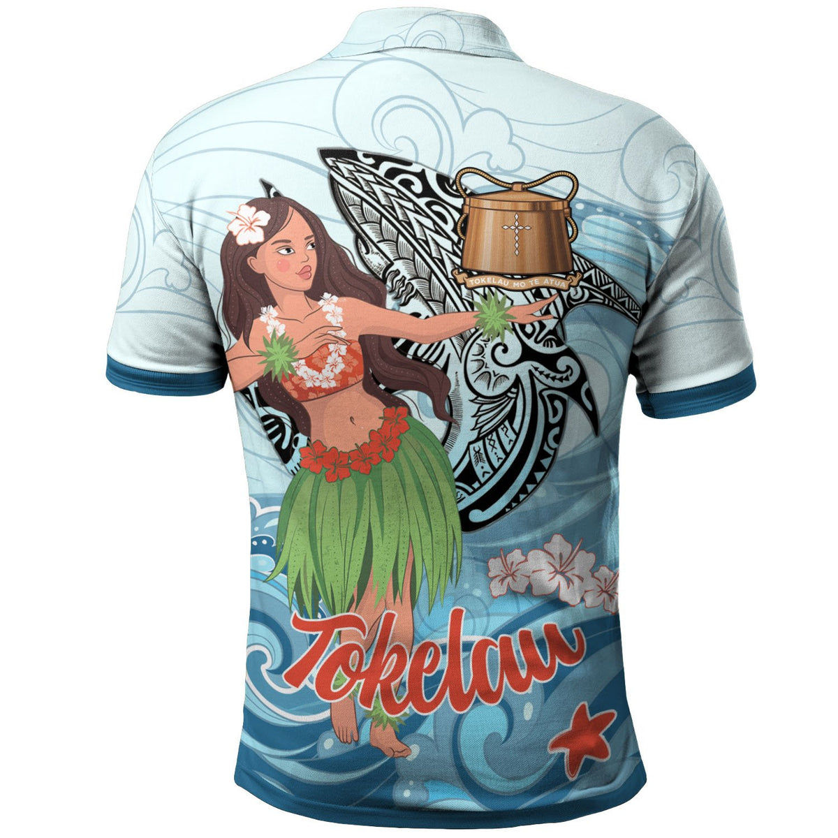 Tokelau Polo Shirt Polynesian Girls With Shark - Polynesian Pride
