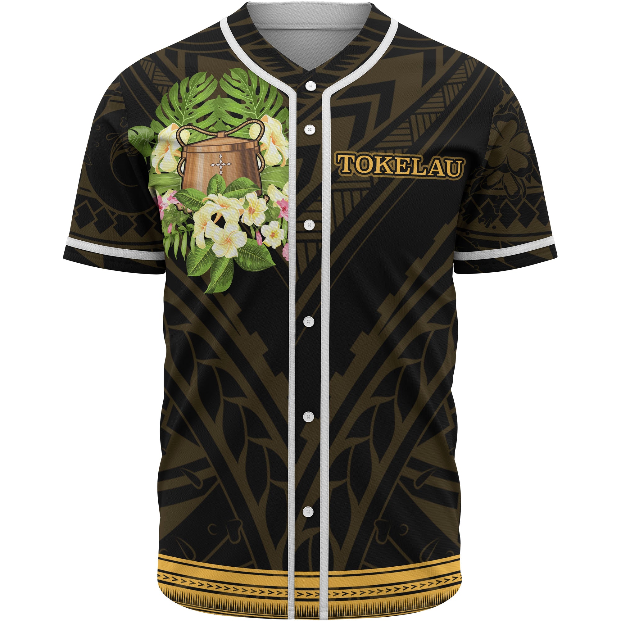 Tokelau Baseball Shirt - Polynesian Gold Patterns Collection Unisex Black - Polynesian Pride