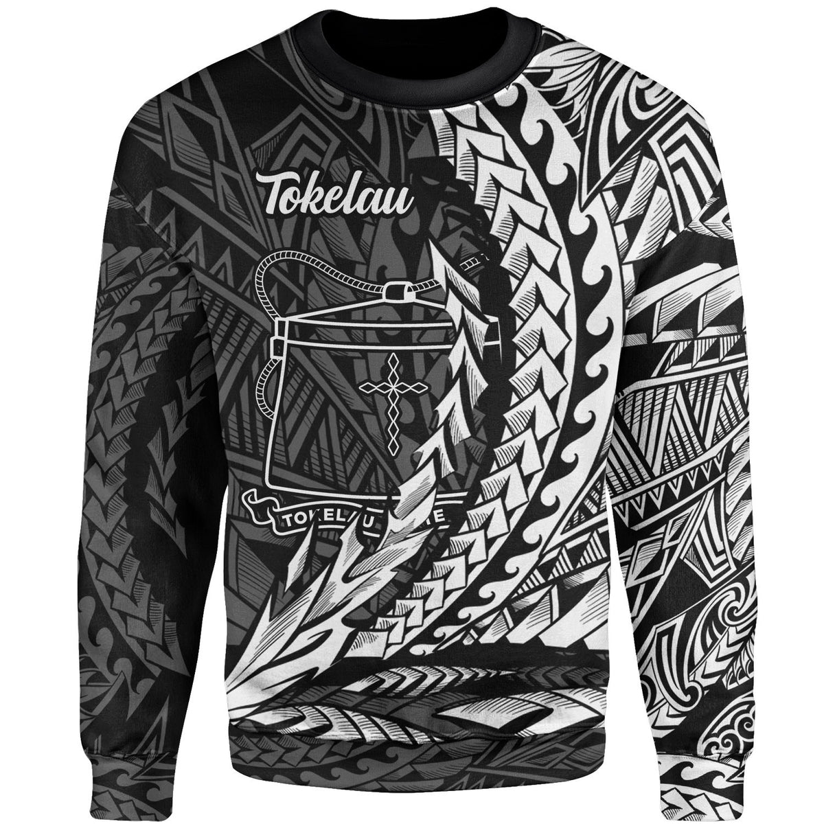 Tokelau Sweatshirt - Wings Style White Color Unisex Black - Polynesian Pride