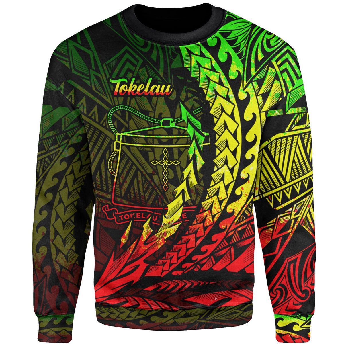 Tokelau Sweatshirt - Wings Style Reggae Color Unisex Black - Polynesian Pride