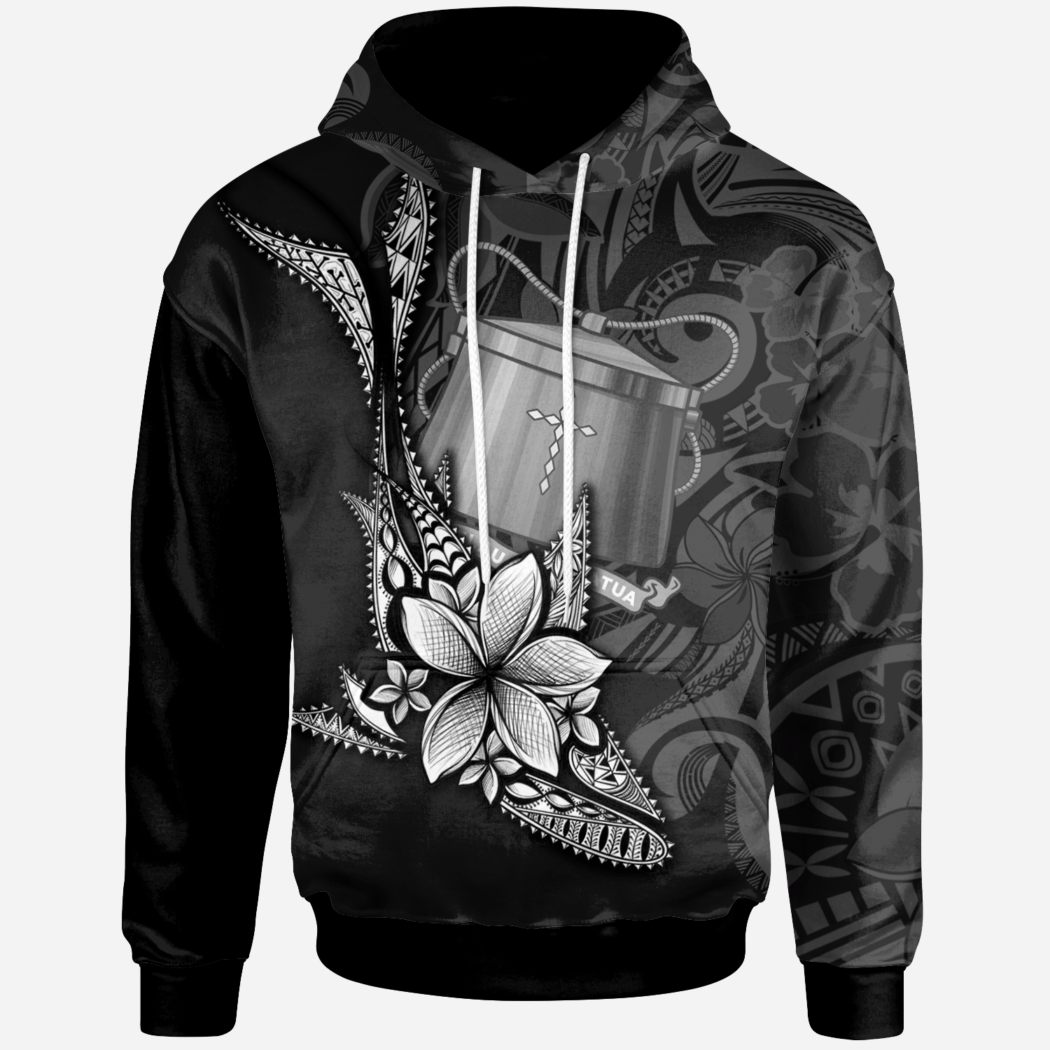 Tokelau Hoodie Fish With Plumeria Flowers Style Unisex Black - Polynesian Pride