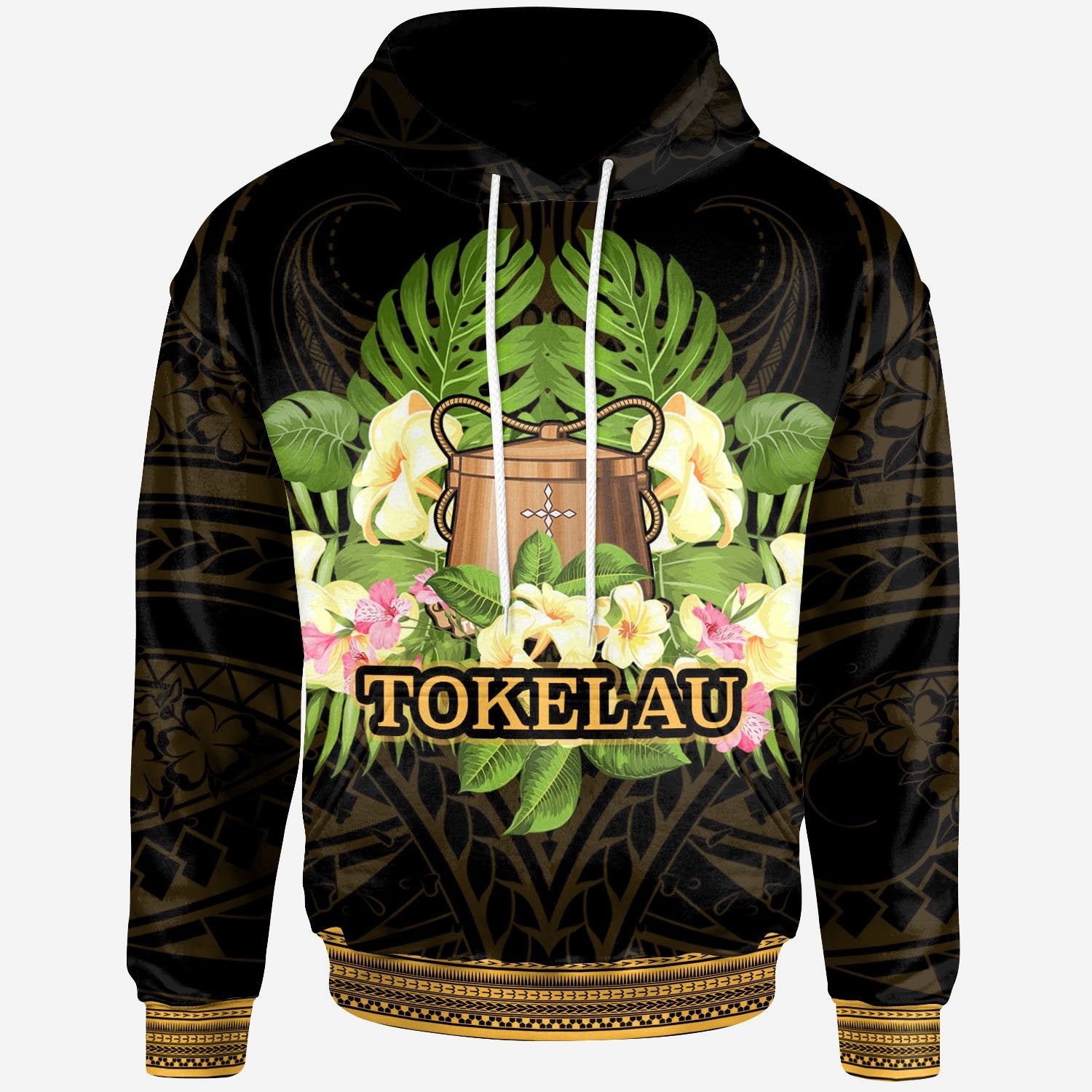 Tokelau Hoodie Polynesian Gold Patterns Collection Unisex Black - Polynesian Pride