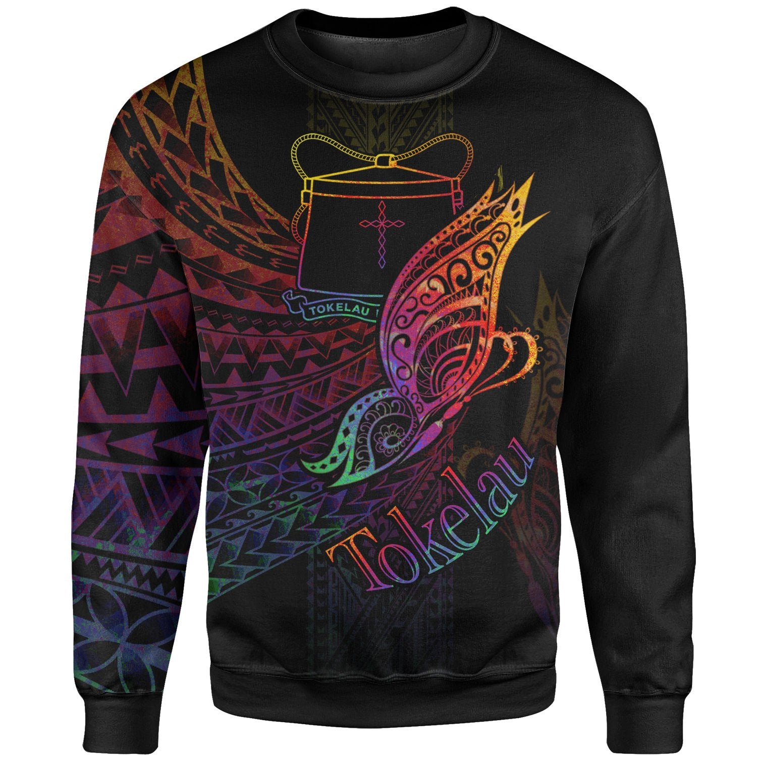 Tokelau Sweatshirt - Butterfly Polynesian Style Unisex Black - Polynesian Pride