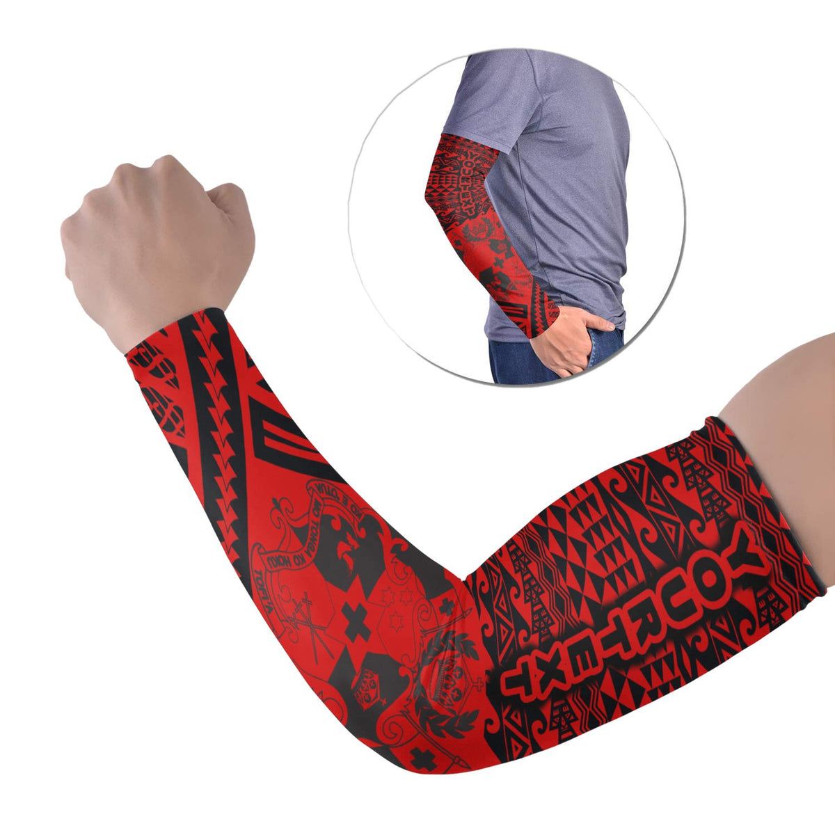 Tonga Custom Personalised Arm Sleeve - Polynesian Style (Set of Two) Red Set of 2 - Polynesian Pride