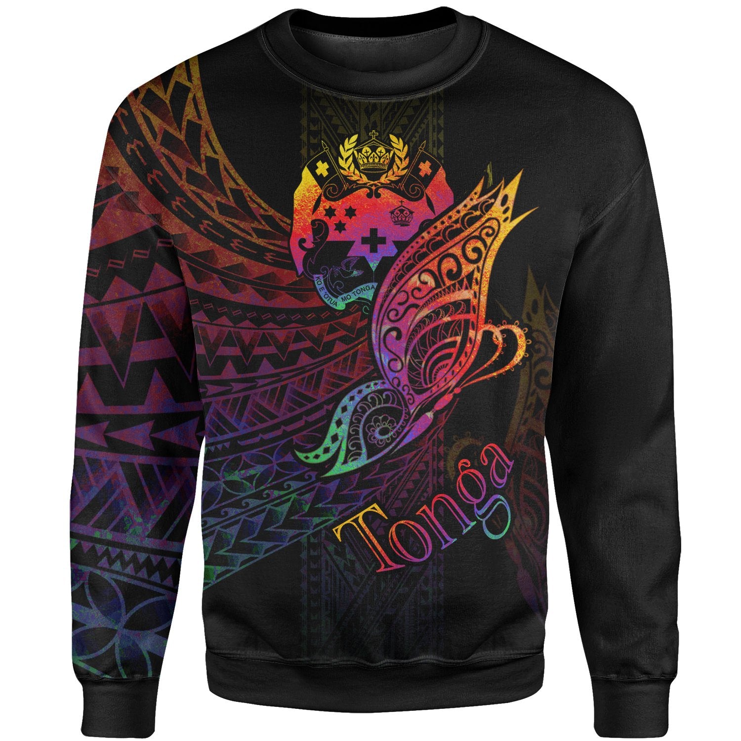 Tonga Sweatshirt - Butterfly Polynesian Style Unisex Black - Polynesian Pride