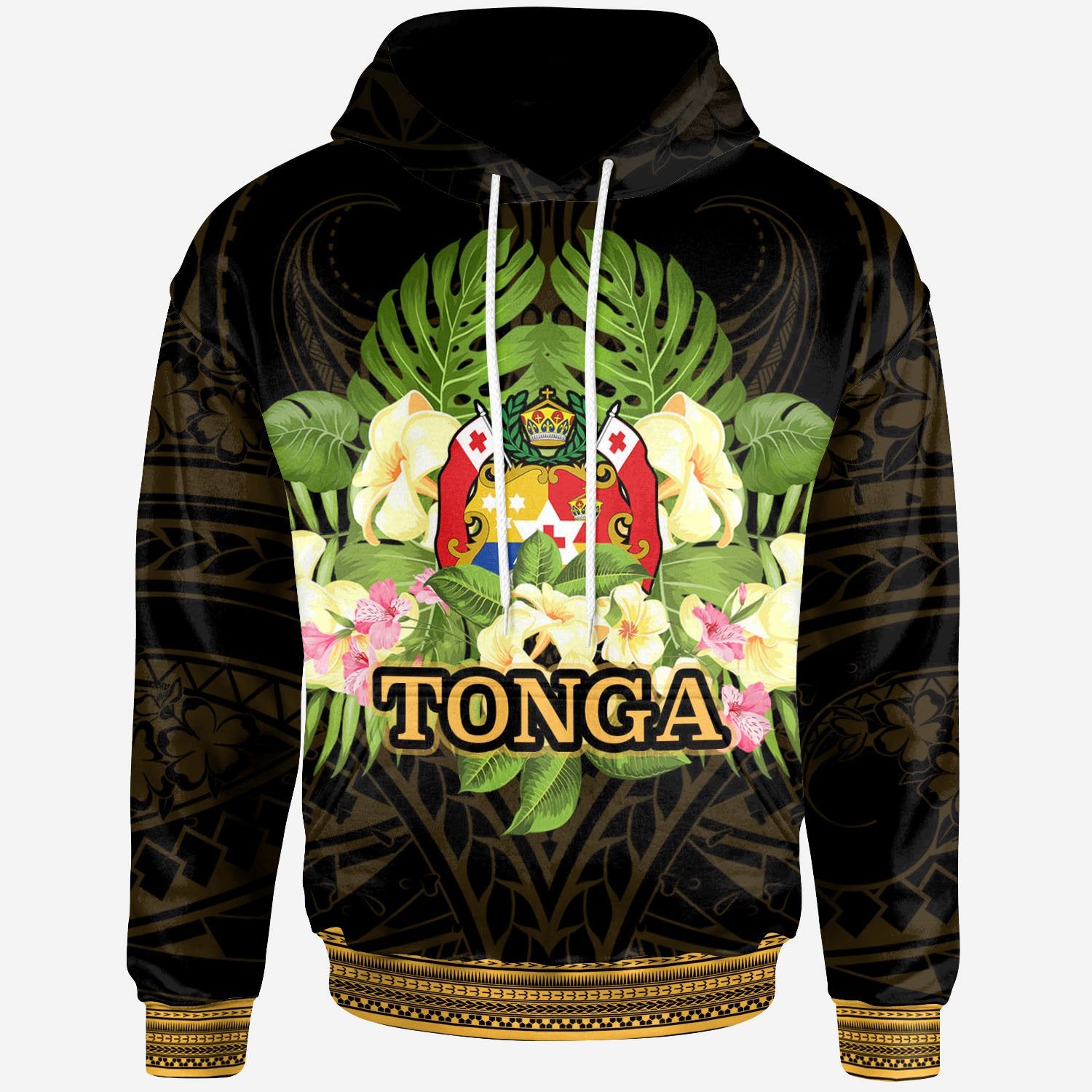 Tonga Hoodie Polynesian Gold Patterns Collection Unisex Black - Polynesian Pride