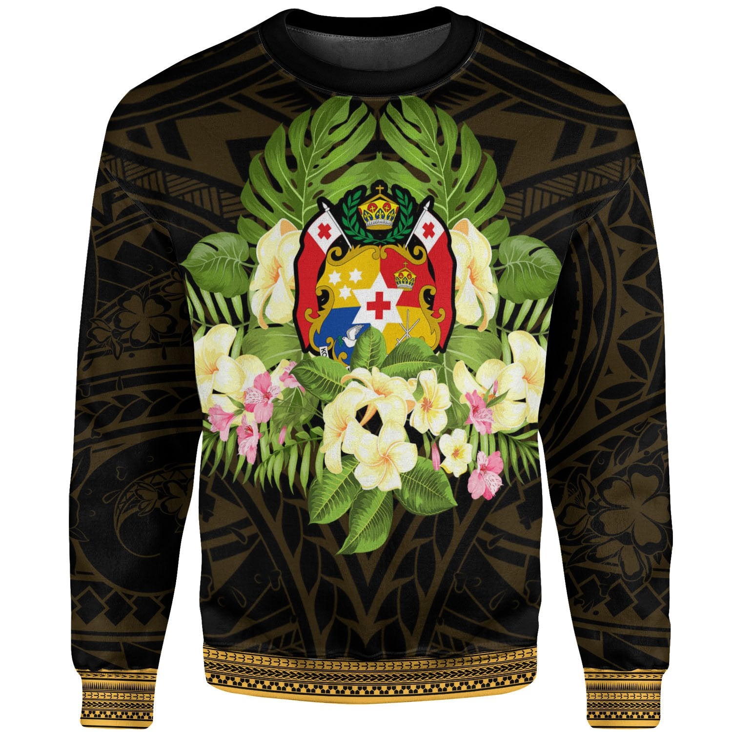Tonga Sweatshirt - Polynesian Gold Patterns Collection Unisex Black - Polynesian Pride