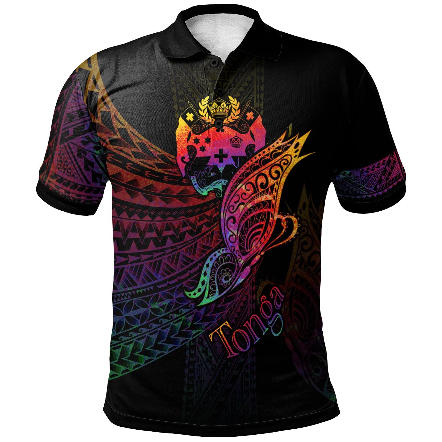 Tonga Polo Shirt Butterfly Polynesian Style Unisex Black - Polynesian Pride
