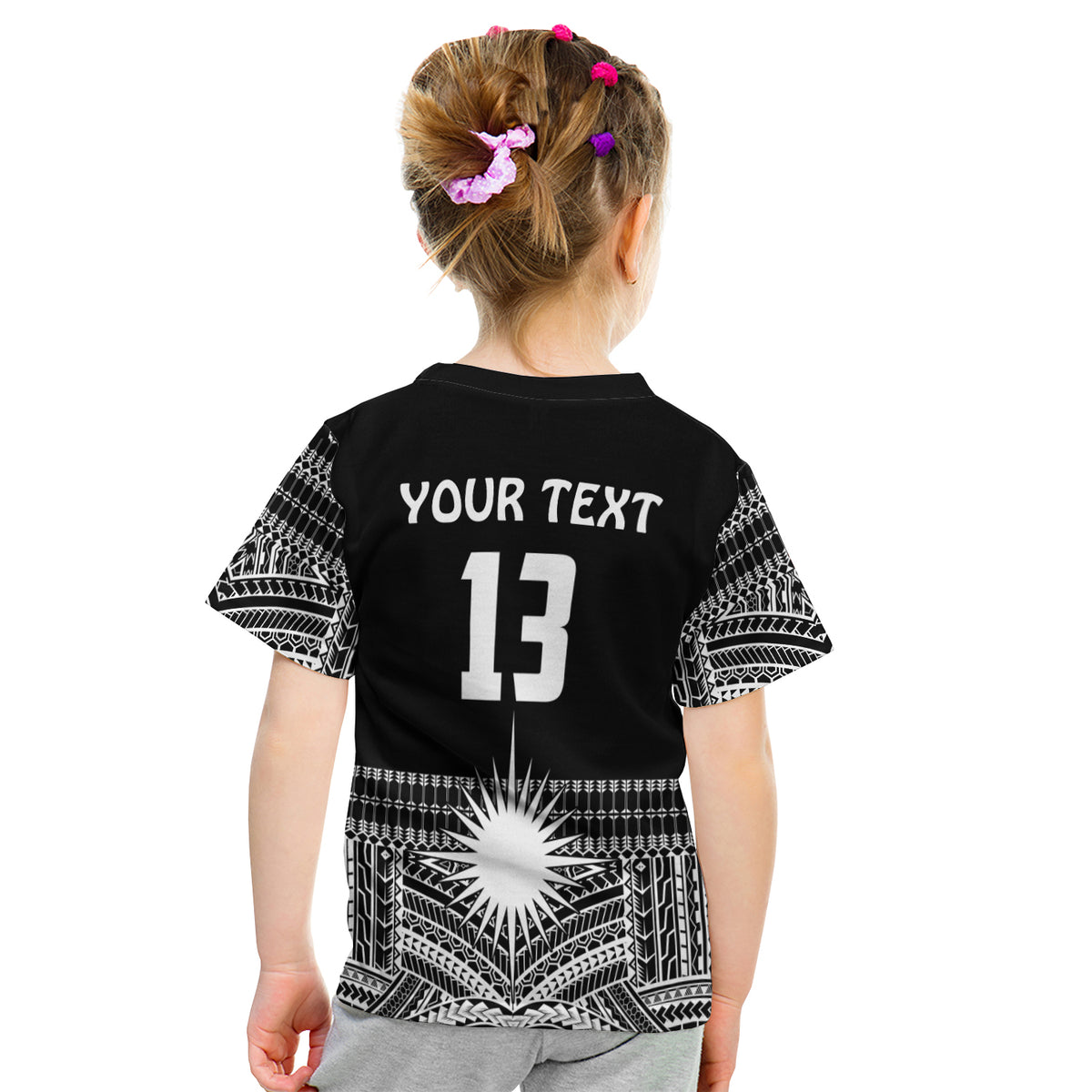 (Custom Text And Number) Marshall Islands T Shirt Kid Best Tattoo Version Black LT13 - Polynesian Pride