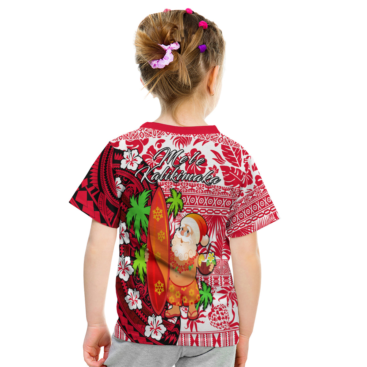 Mele Kalikimaka T Shirt Kid Christmas Hawaii With Santa Claus LT13 - Polynesian Pride