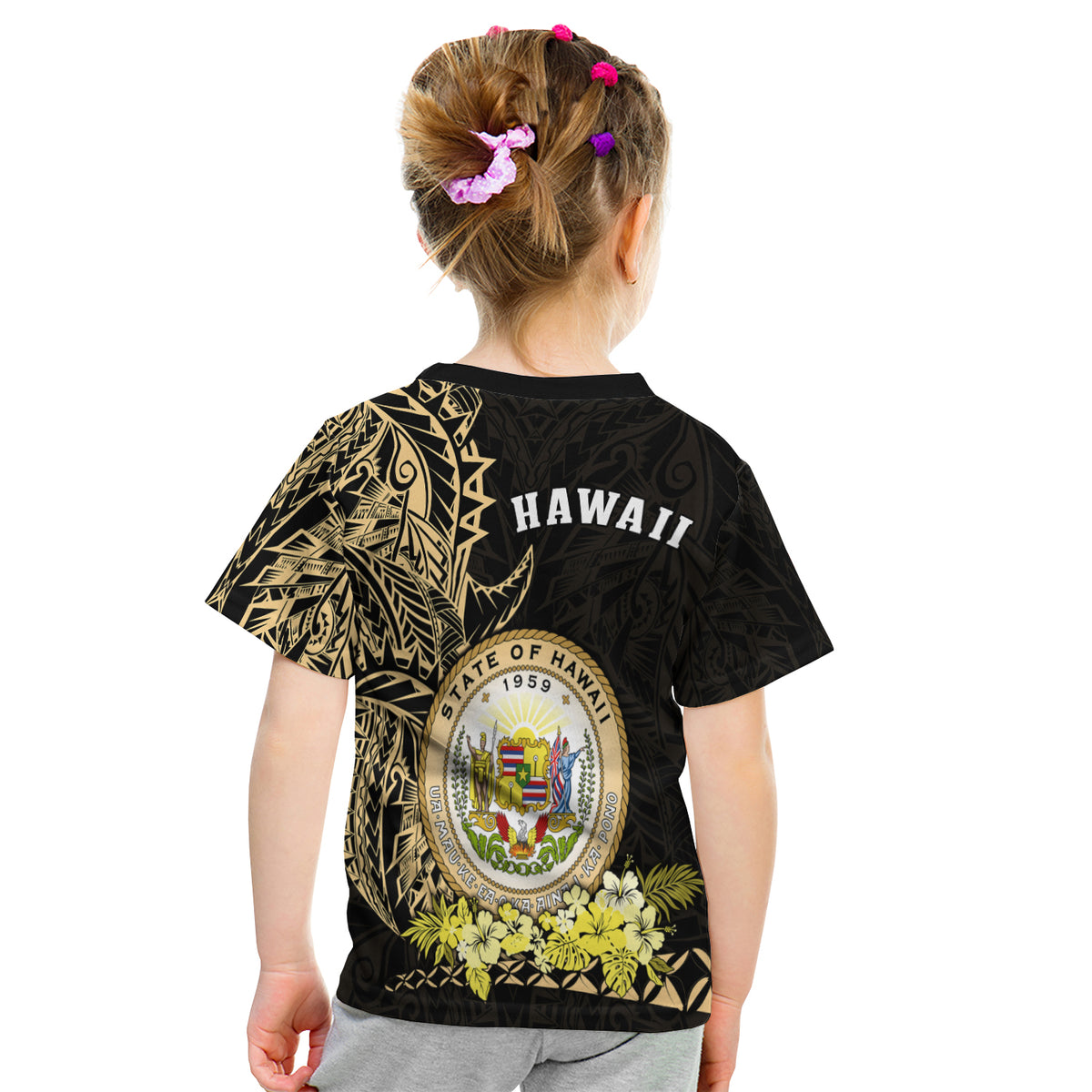 Hawaiian Polynesian T Shirt Kid Gold Seal Of Hawaii LT13 - Polynesian Pride