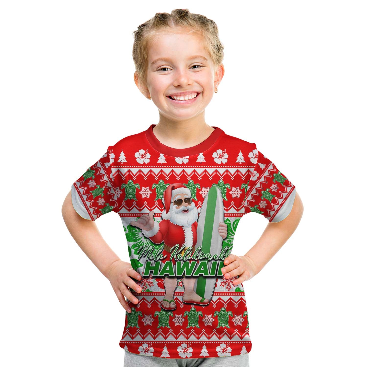 Hawaii Mele Kalikimaka Christmas T Shirt Kid Cool Santa Claus LT6 - Polynesian Pride