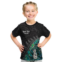 (Custom Personalised) New Zealand Maori T Shirt KID Fern and Manaia Version Black LT13 Youth XL Size14 - Polynesian Pride