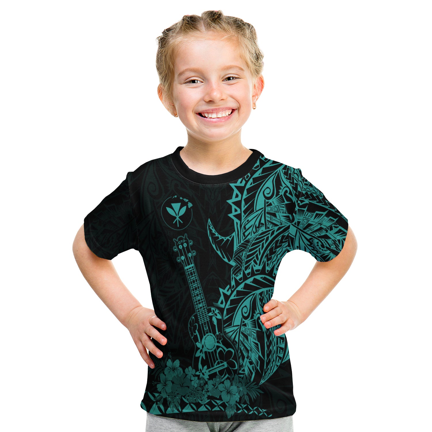 Hawaii Polynesian T Shirt Kid Ukulele Turquoise LT13 - Polynesian Pride