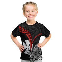 Wallis et Futuna T Shirt KID Polynesian Pattern and Hibiscus Flowers Version Black LT13 Black - Polynesian Pride