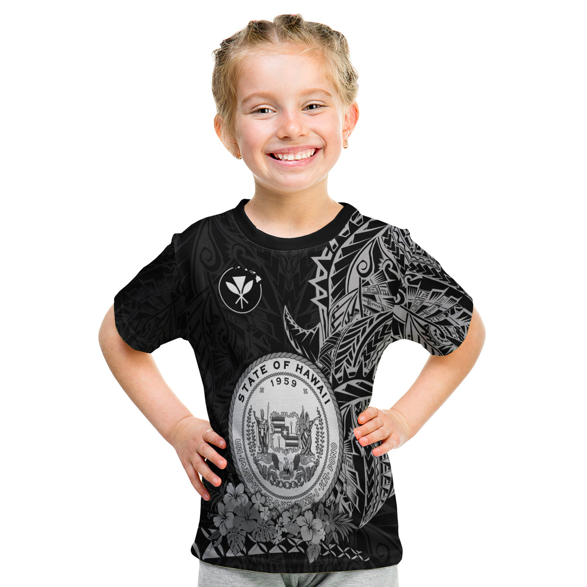 Hawaiian Polynesian T Shirt Kid White Seal Of Hawaii LT13 - Polynesian Pride
