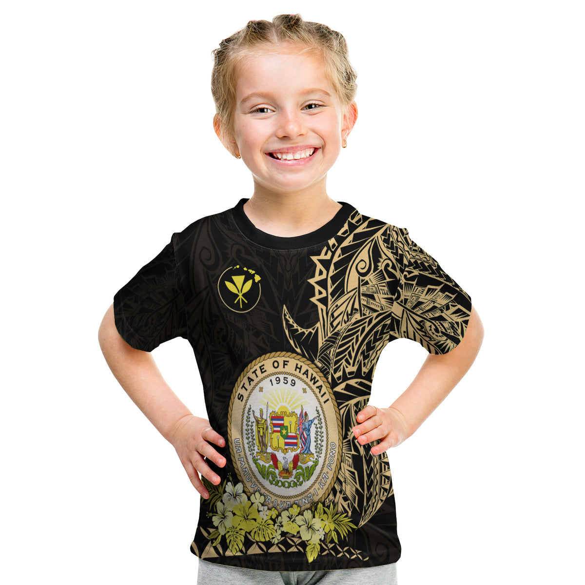 Hawaiian Polynesian T Shirt Kid Gold Seal Of Hawaii LT13 - Polynesian Pride
