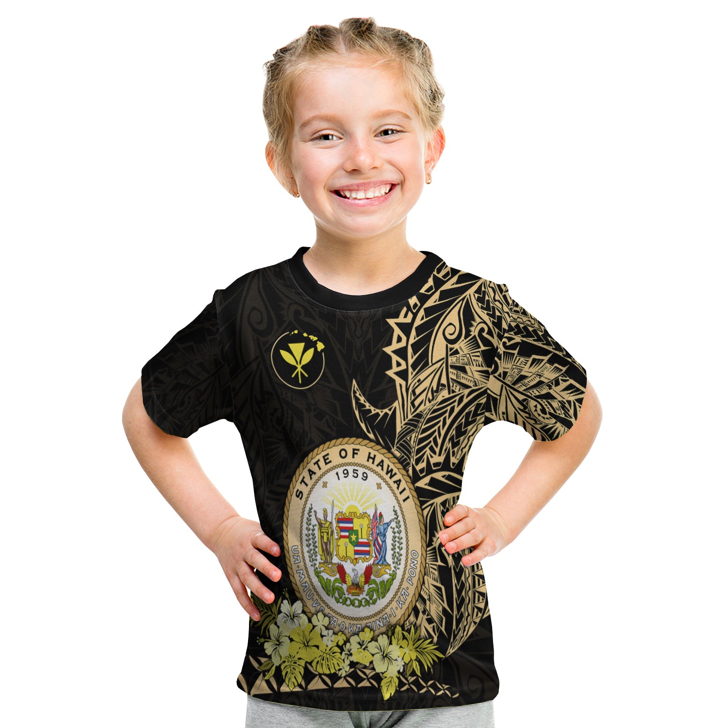 Hawaiian Polynesian T Shirt Kid Gold Seal Of Hawaii LT13 - Polynesian Pride