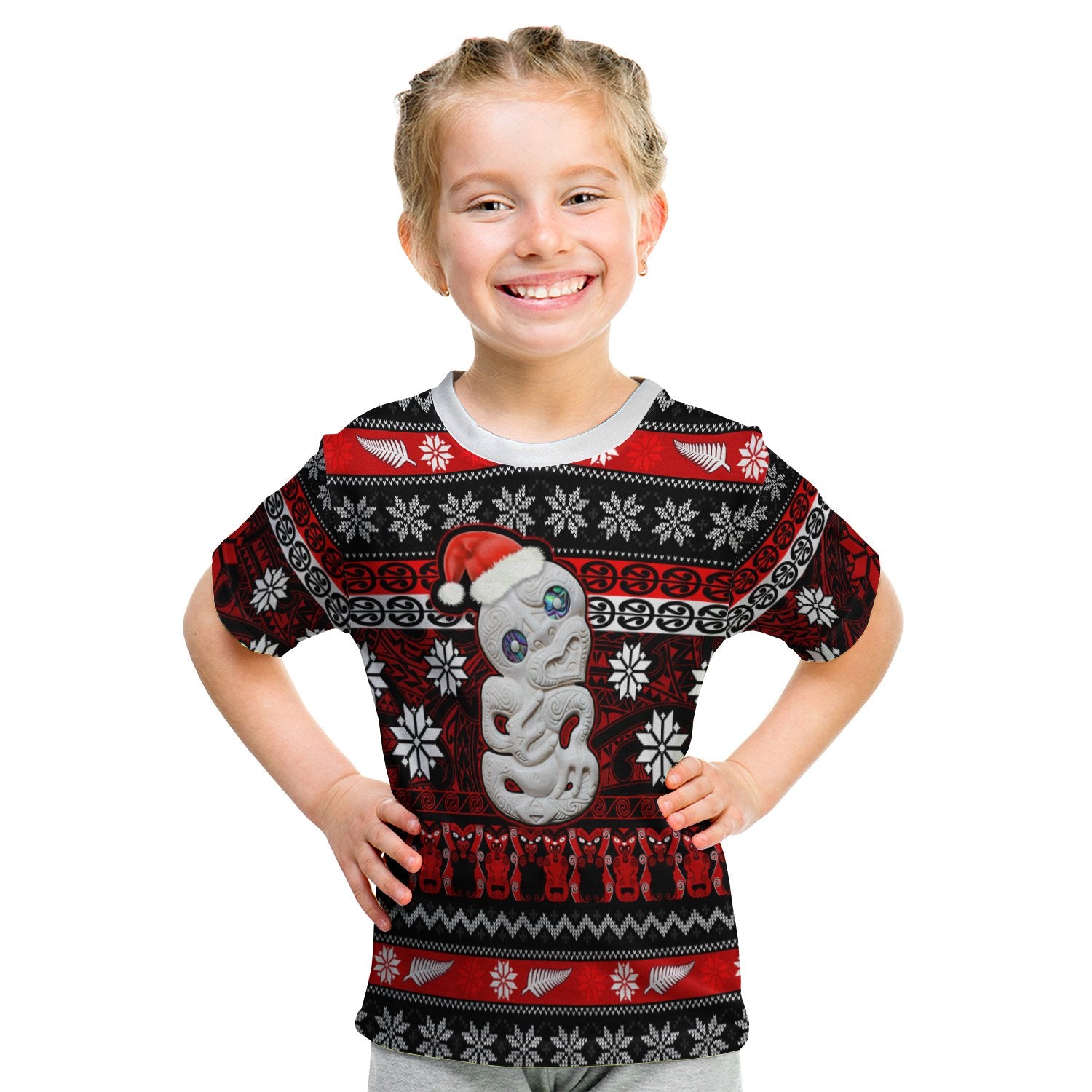 New Zealand Hei Tiki Christmas T Shirt Kid Maori Meri Kirihimete LT13 Youth XL Size14 - Polynesian Pride