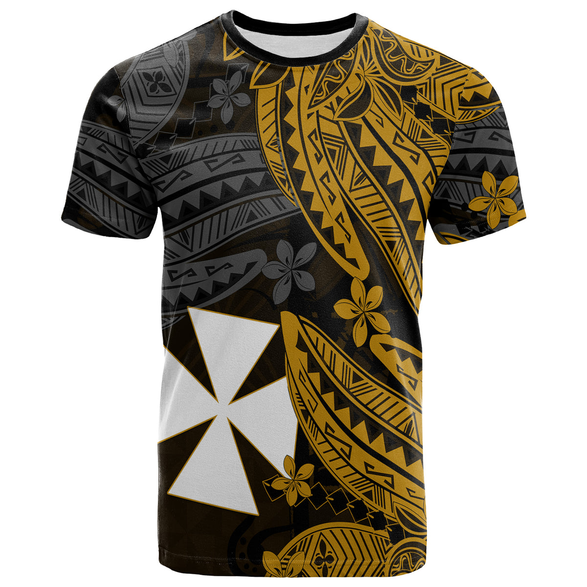(Custom Text and Number) Wallis and Futuna T Shirt Enjoy Polynesian Flowers Version Gold LT13 - Polynesian Pride