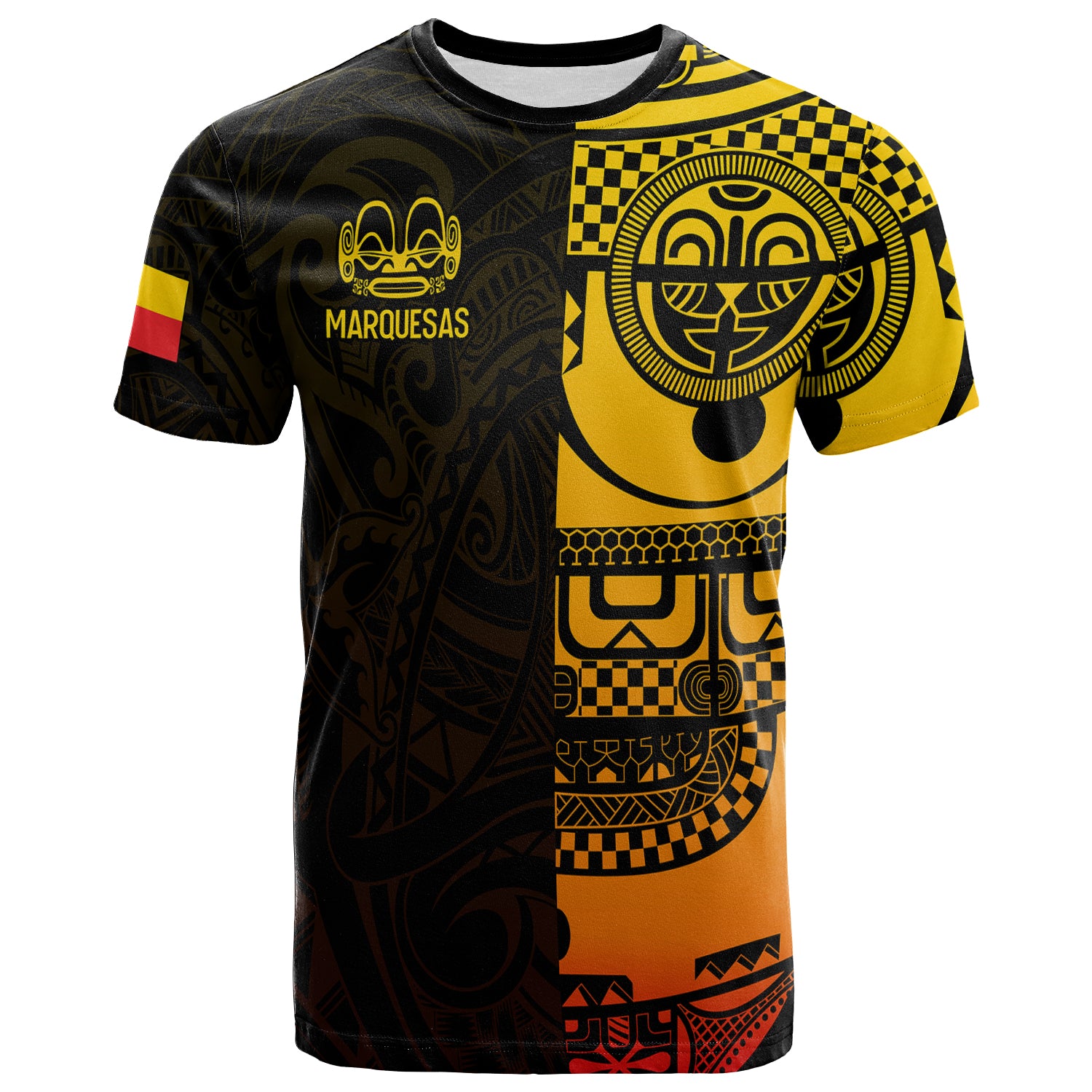 Marquesas Islands Tiki T Shirt Gradient Marquesan Tattoo LT13 Unisex Yellow - Polynesian Pride