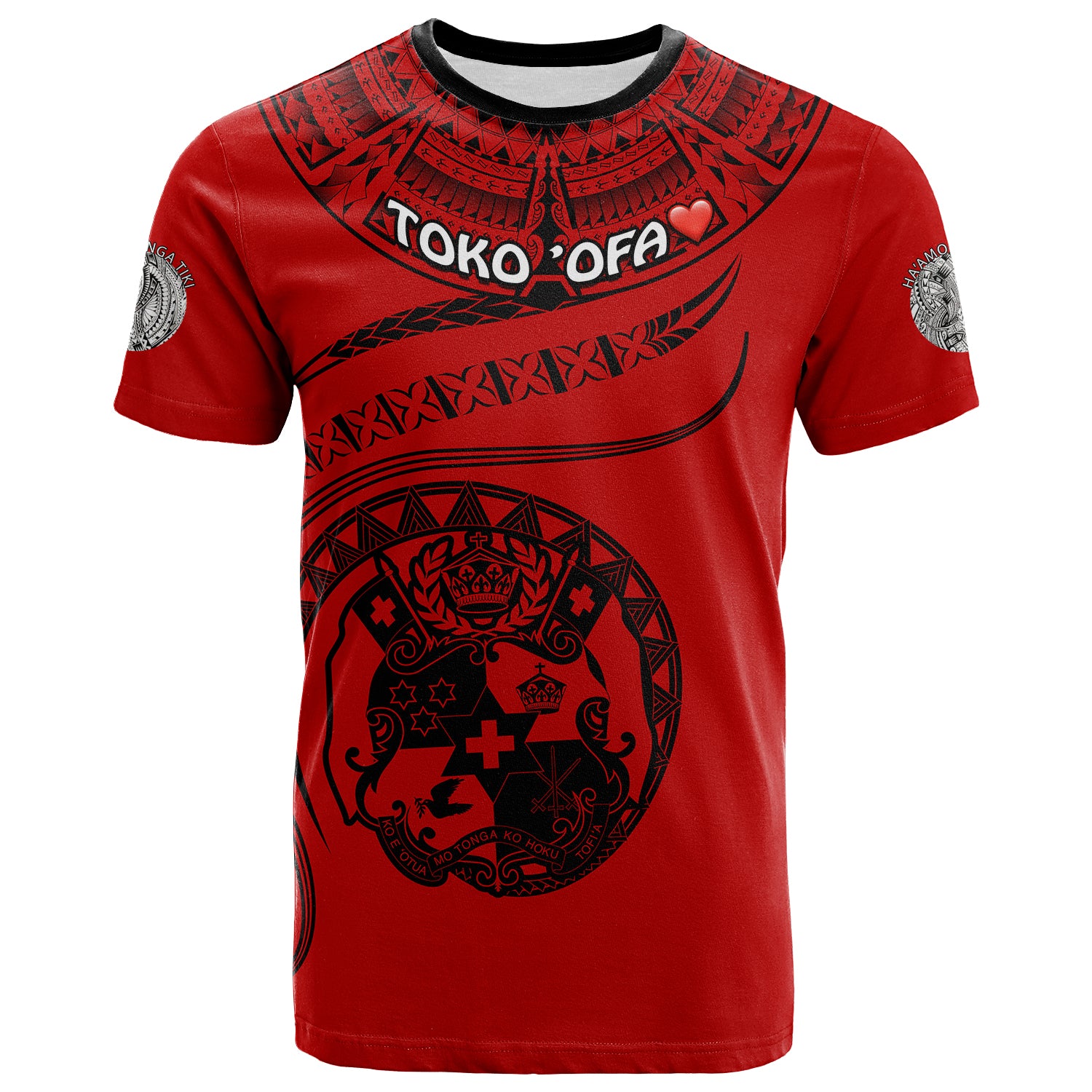 (TOKO ofA TAMALE) Tonga Polynesian T Shirt Tonga Waves Mix Logo Red Black LT13 Unisex Red - Polynesian Pride