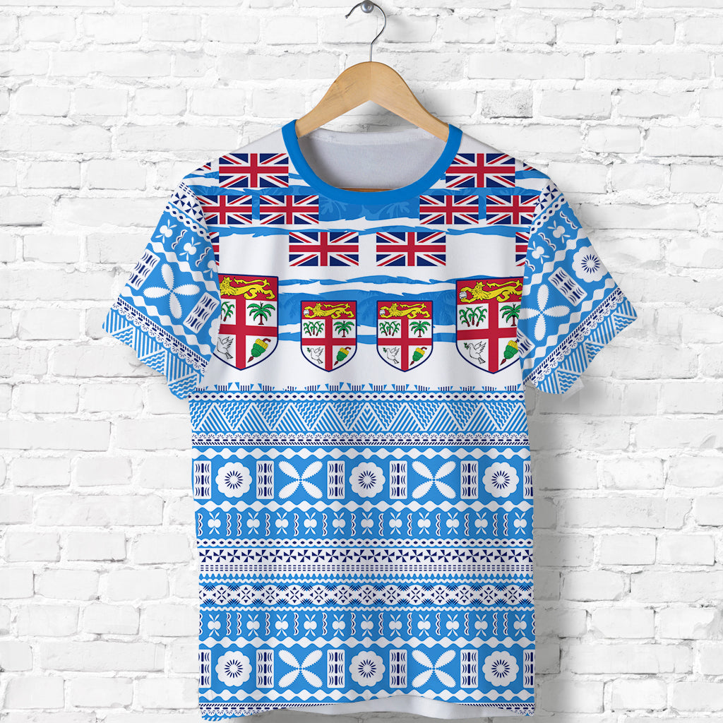 Fiji Polynesian T Shirt Fijian Tropical Flowers LT13 Unisex Blue - Polynesian Pride