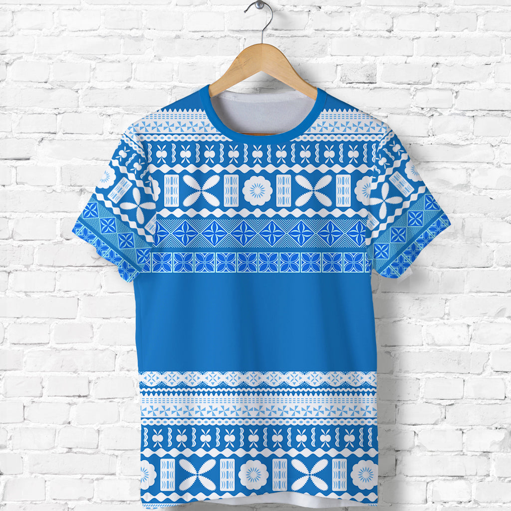 Bula Fiji T Shirt Tapa Pattern LT13 Unisex Blue - Polynesian Pride